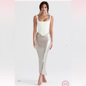 House of cb COLETTE Shimmer Champagne Midi Skirt